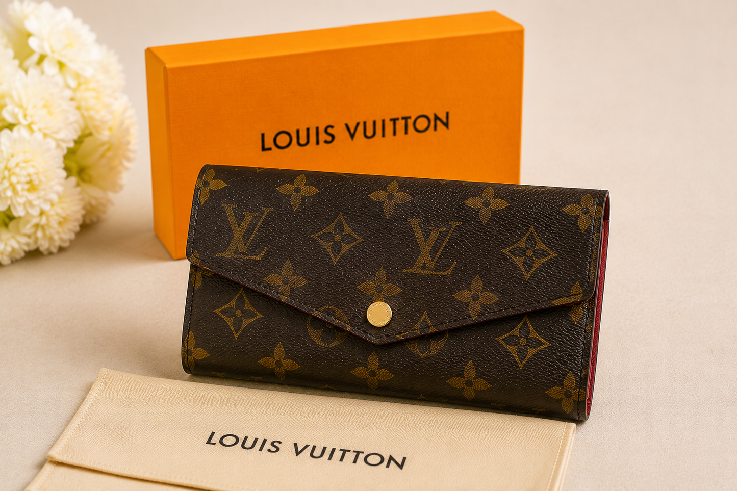 Luxury Monogram Wallet for Women – Stylish Brown & Gold Clutch