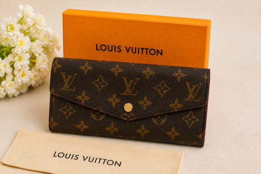 Luxury Monogram Wallet for Women – Stylish Brown & Gold Clutch