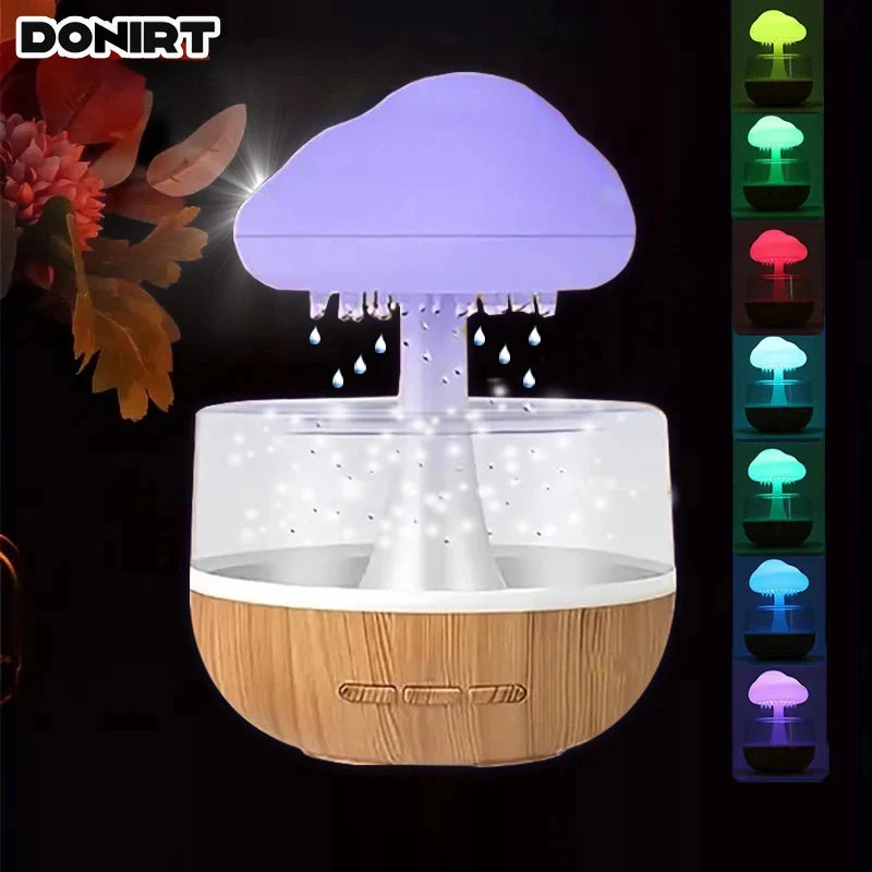 Rain Cloud Humidifier with Colorful Mushroom Lamp – USB Aromatherapy Essential Oil Diffuser & Night Light for Home Bedroom