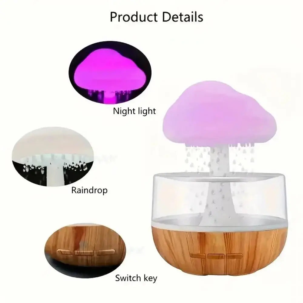 Rain Cloud Humidifier with Colorful Mushroom Lamp – USB Aromatherapy Essential Oil Diffuser & Night Light for Home Bedroom