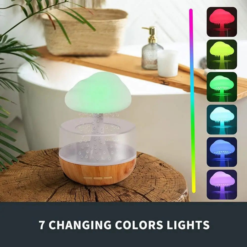 Rain Cloud Humidifier with Colorful Mushroom Lamp – USB Aromatherapy Essential Oil Diffuser & Night Light for Home Bedroom