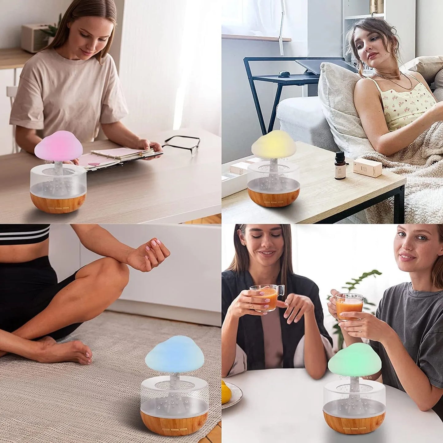 Rain Cloud Humidifier with Colorful Mushroom Lamp – USB Aromatherapy Essential Oil Diffuser & Night Light for Home Bedroom