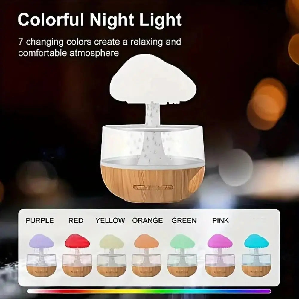 Rain Cloud Humidifier with Colorful Mushroom Lamp – USB Aromatherapy Essential Oil Diffuser & Night Light for Home Bedroom
