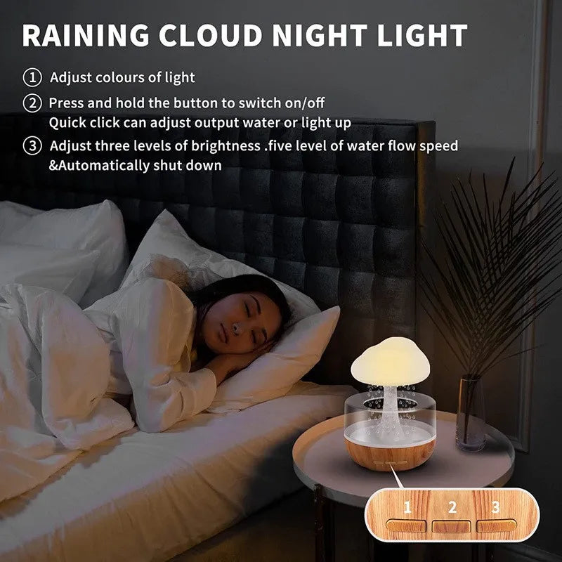 Rain Cloud Humidifier with Colorful Mushroom Lamp – USB Aromatherapy Essential Oil Diffuser & Night Light for Home Bedroom