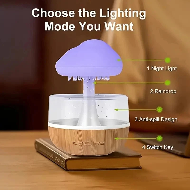 Rain Cloud Humidifier with Colorful Mushroom Lamp – USB Aromatherapy Essential Oil Diffuser & Night Light for Home Bedroom